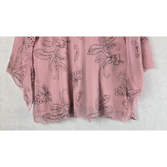 Pink Tunic Blouse Kimono Sleeve 1X Dressbarn Paisley Floral Whimsygoth Fairycore - Picture 10 of 14